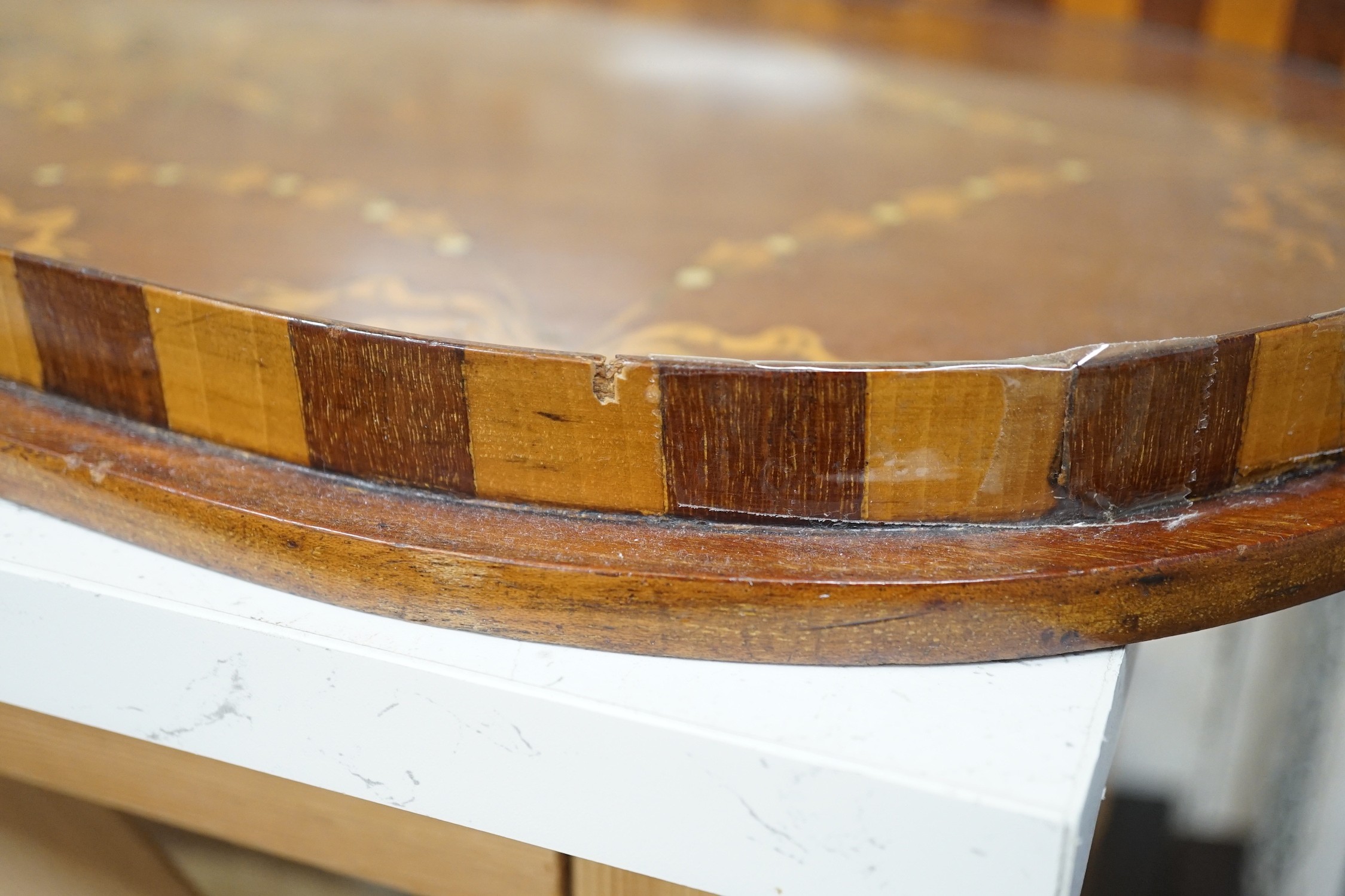 Two early 20th century mahogany and marquetry trays